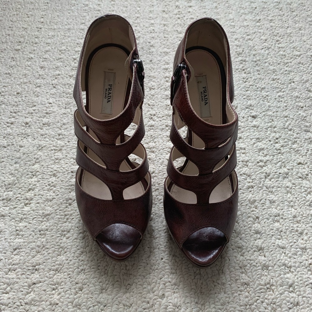Prada High heel platform sandals pumps brown